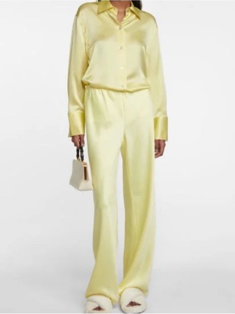 Vince Satin Wide-Leg Pantsuit in Light Yellow
